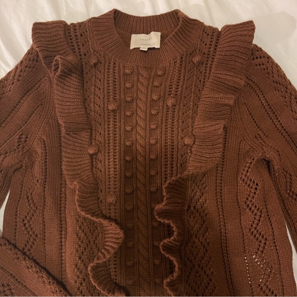 Sezane Brown Ruffled Sweater - Picture 9 of 14